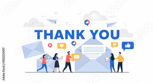 Illustration of People with Thank You Text.