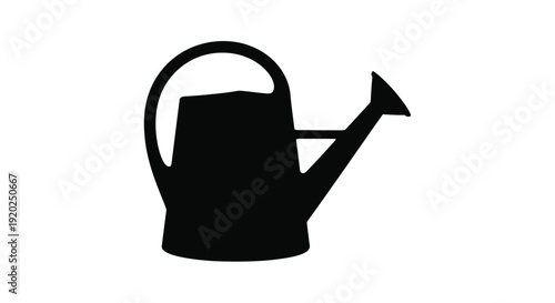 A simple black silhouette of a classic watering can against white
