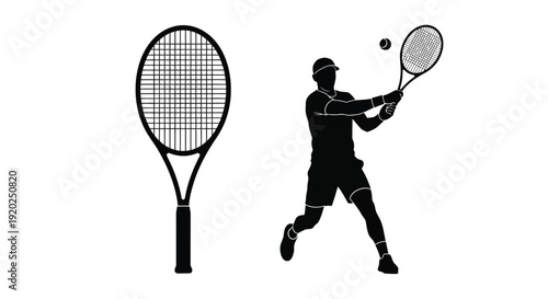 Silhouette of a tennis player preparing to hit a ball with a racket