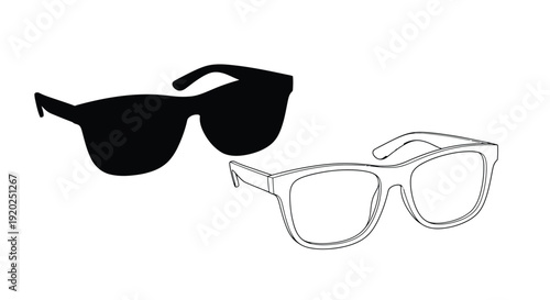 Black sunglasses and wire frame glasses illustration in a minimalist style