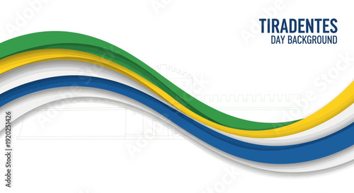 Tiradentes Day background with wavy Brazilian flag colors on white, symbolizing patriotism and national pride in Brazil.