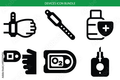Medical devices icon bundle: essential healthcare equipment icons for design Vector, illustration
