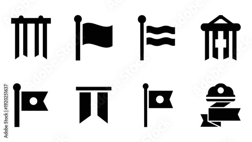 Collection of various flag and banner icons in a simple, modern, black and white style