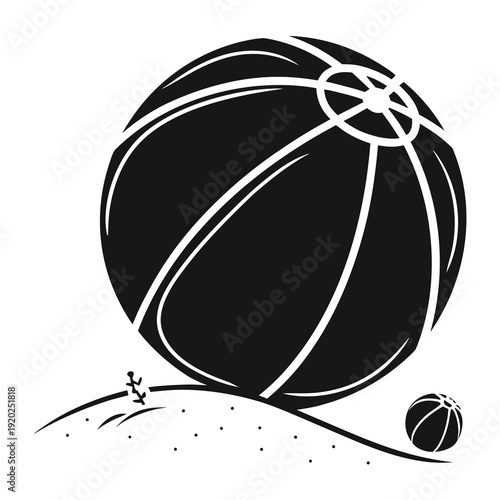 A black and white drawing of a basketball and a tennis ball