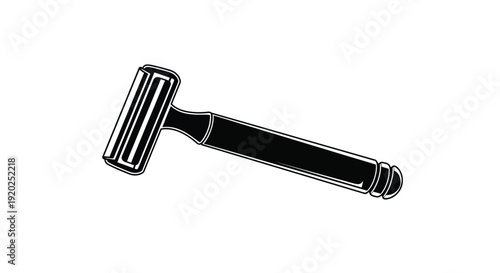 A black and white illustration of a vintage straight razor