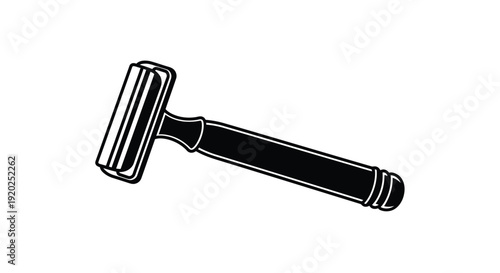 Simple black and white illustration of a classic safety razor on white