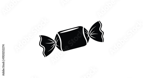 A simple black and white illustration of a wrapped candy