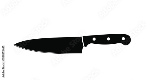 A black silhouette of a chef s knife against a white background