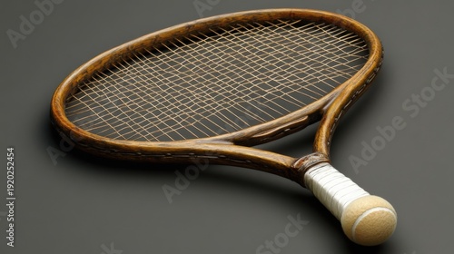 Vintage Tennis Racket: An old, wooden tennis racket rests, showcasing the classic design and craftsmanship of a bygone era. A testament to sporting history, the racket sits gracefully.