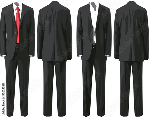 Professional men's business suit set, formal black jacket and trousers, corporate office wear and elegant attire
