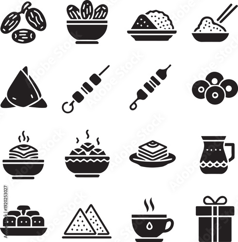 Traditional Eid Ul Fitr Islamic Food and Gift Icons Set
