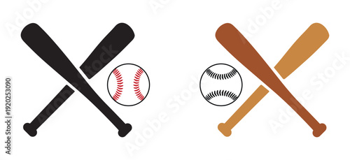 Set of baseball crossed bats with ball logo vector illustration isolated on light background.
