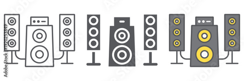 Speaker system line icon, audio and loudspeaker, music system sign, vector graphics, a linear pattern on a white background.