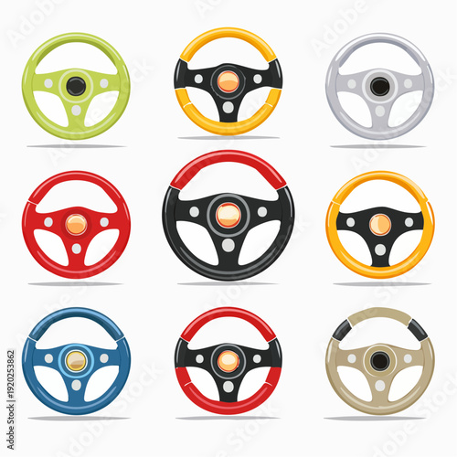 Car Steering wheels icon set, isolated on white background, vector Illustration