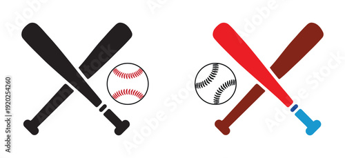 Set of baseball crossed bats with ball logo vector illustration isolated on light background.
