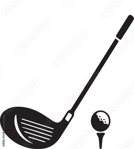 Professional Golf Club and Ball on Tee Equipment Silhouettes