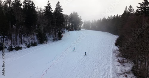 Ski slope in Hochficht Austria winter drone panorama