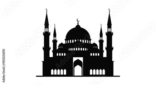 Black silhouette of a majestic mosque with distinctive minarets silhouette
