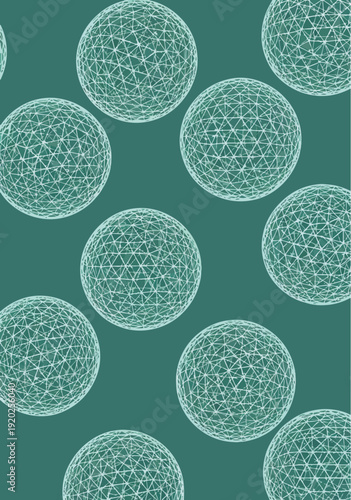 Abstract pattern of spherical shapes with interconnected lines in a teal geometric design