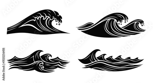 Four black wave designs a striking and bold silhouette