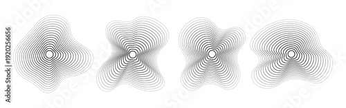 Set of abstract round curved sound waves with dynamic wavy lines stripes
