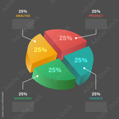 3d pie chart four pieces. Infographic isometric circular template.