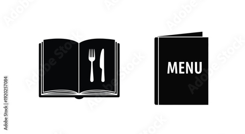 Open book and menu design a striking black graphic silhouette