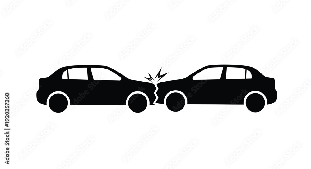 Fototapeta premium Two cars colliding head on depicted in a striking black silhouette