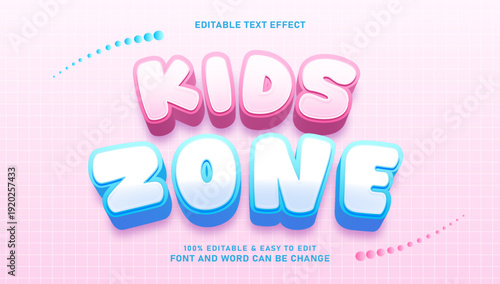 Kids Zone Editable Text Effect in 3D Cartoon Style with Pink and Blue Pastel Colors