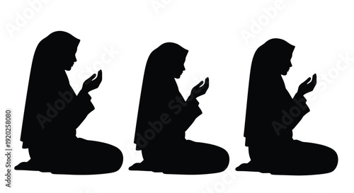 Praying woman with islamic architecture and symbols a striking silhouette
