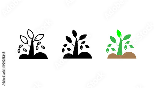 Minimal line icon set. of a growing plant with leaves, symbolizing sustainability, eco-friendly development, environmental growth, and green business concepts