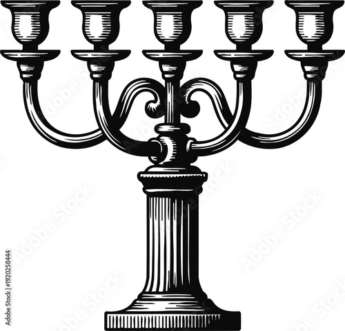 Vintage five arm candelabrum candle holder with detailed engraving and classical design