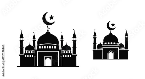 Islamic mosque designs with crescent moon a striking black silhouette