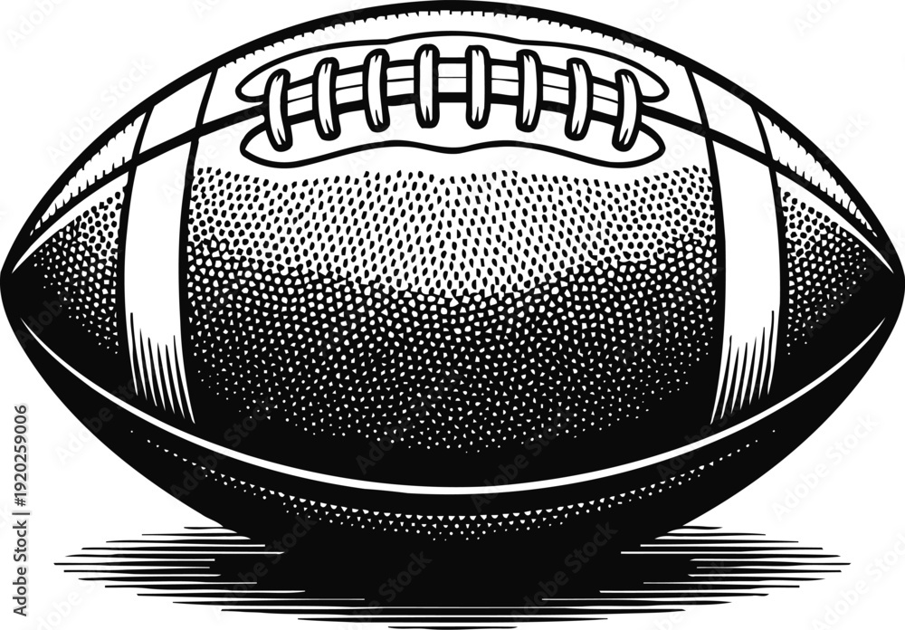 Naklejka premium Vintage american football illustration with detailed shading and stitches design