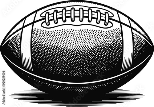 Vintage american football illustration with detailed shading and stitches design