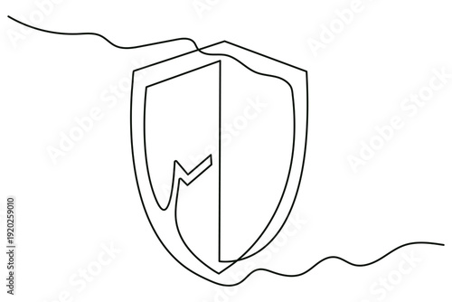 Cyber security shield one line art icon minimalist outline vector illustration