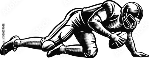 American football player diving catch silhouette sportsman with helmet and ball, athletic motion, competitive game action