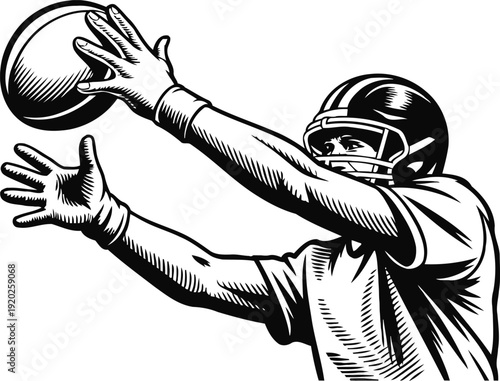 american football player diving to catch the ball illustration in black and white