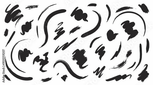 Black Brush Stroke Doodles Vector – Hand-Drawn Paint Swirls, Scribbles, and Gestural Marks for Abstract Backgrounds, Artistic Overlays, and Creative Design Projects