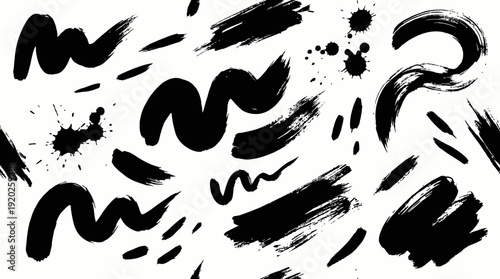 Black Brush Stroke Doodles Vector – Hand-Drawn Paint Swirls, Scribbles, and Gestural Marks for Abstract Backgrounds, Artistic Overlays, and Creative Design Projects