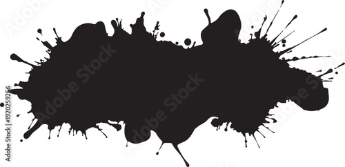 Abstract black ink splatter on a white background creating a dynamic visual effect.