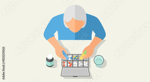 An older man working on a colorful graphic design project on his laptop