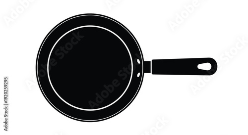 Two black frying pans depicted in a stark graphic silhouette