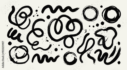 Black Brush Scribbles Vector – Hand-Drawn Paint Swirls, Loops, and Gestural Marks for Abstract Backgrounds, Artistic Overlays, and Creative Design Projects