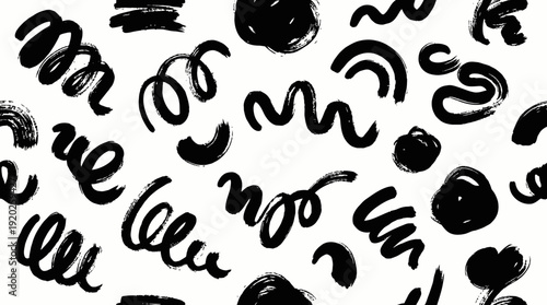 Black Brush Scribbles Vector – Hand-Drawn Paint Swirls, Loops, and Gestural Marks for Abstract Backgrounds, Artistic Overlays, and Creative Design Projects