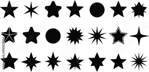 Assorted Black Star Shapes and Sparkle Vector Icon Set