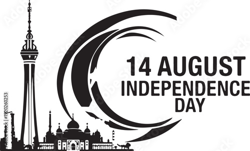 Celebrating the independence day of pakistan with a crescent moon and minar-e-pakistan