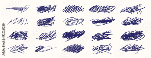 Hand drawn pen scribble strokes black line art doodle set