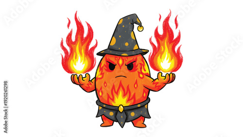 Fire Monster's Fiery Fury: An illustrated fire monster with a menacing gaze stands, its hands ablaze with fiery orbs, exuding an aura of potent energy.