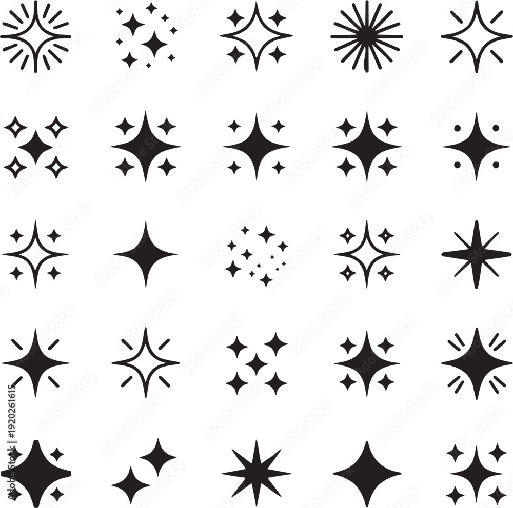 Fototapeta premium Sparkle Star Line Editable Icon Set – Contains Icons Related to Shine, Glitter, Magic, Light, Decoration & More. Editable Stroke. Vector Illustration